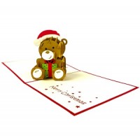 Handmade 3D Pop Up Xmas Card Merry Christmas Teddy Bear Hat Greetings Celebrations Xmas Gift Xmas Decorations